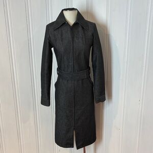 Tralaluc Denim Zip-Up Coat Dress w/ Belt | Size S | Dark Wash